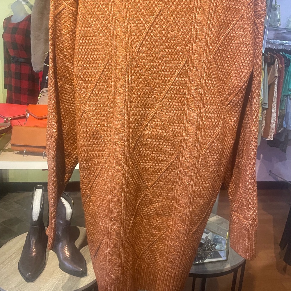 Cozy Orange Knit Sweater Dress - Picture 6 of 8
